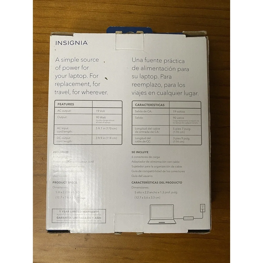 Insignia Universal Laptop Charger 14E09A AC Output 19V 90Watts 6 Charging Tips